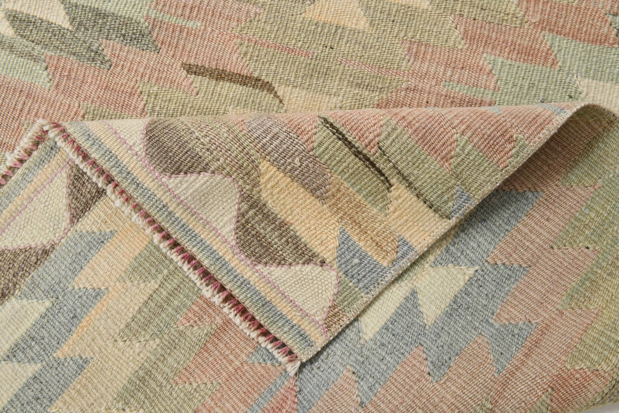 3x10 Pink & Cream Vintage Kilim Runner Rug, 81x306Cm