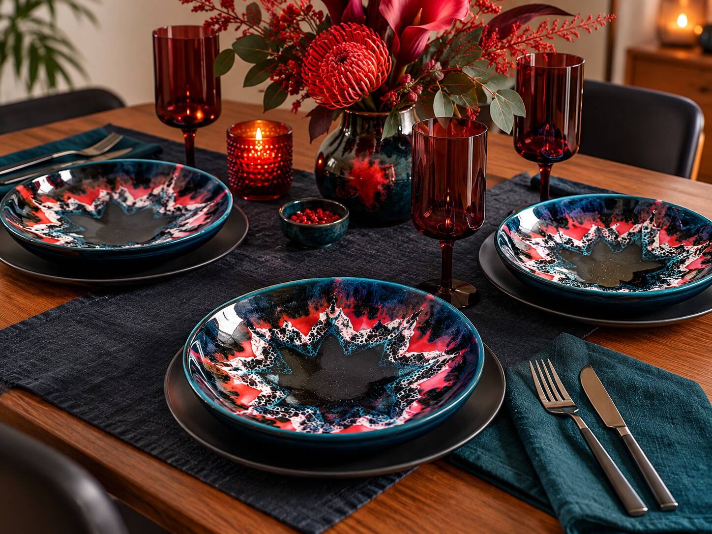 3 glazed ceramic deep plates – 1960s/70s
