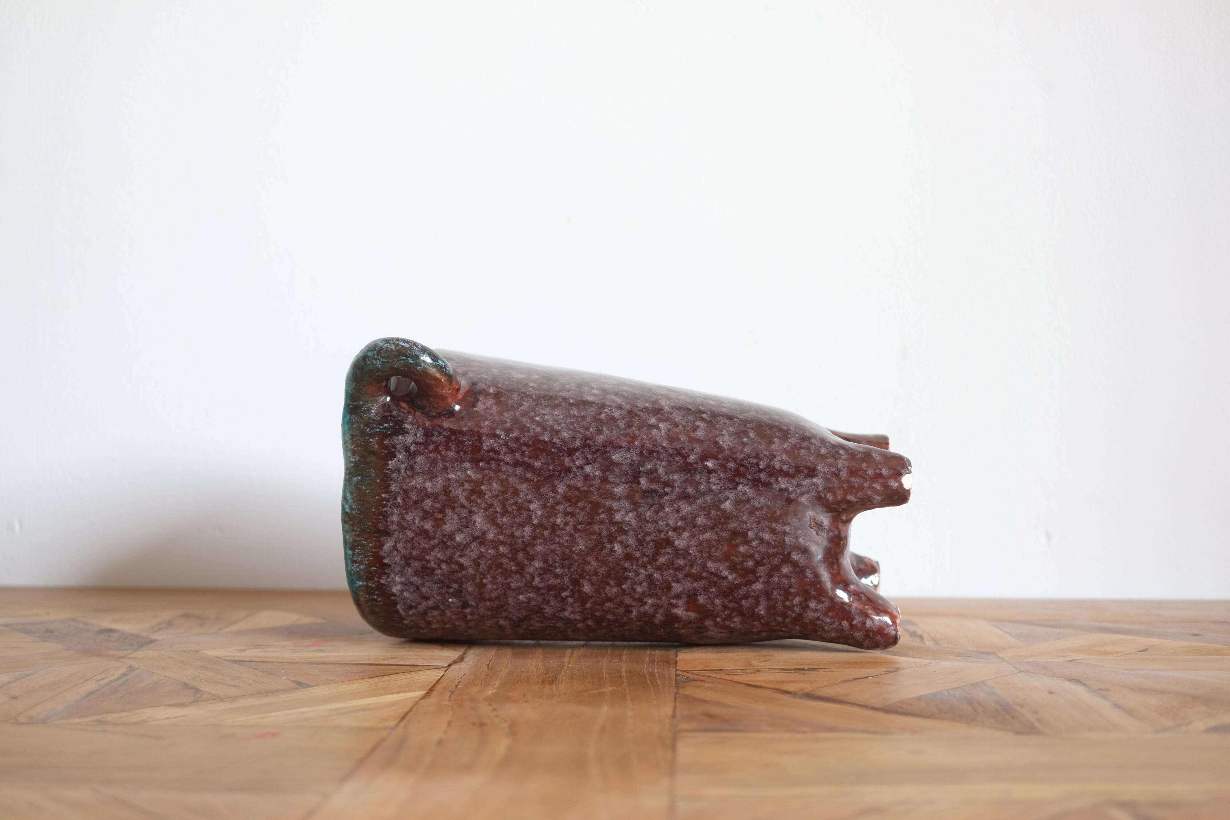 Brutalist vase Accolay signed – French studio pottery from the 1960s