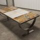 Ceramic coffee table and brushed steel Roche Bobois design Gregorieff 70s, 108x47cm