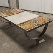 Ceramic coffee table and brushed steel Roche Bobois design Gregorieff 70s, 108x47cm