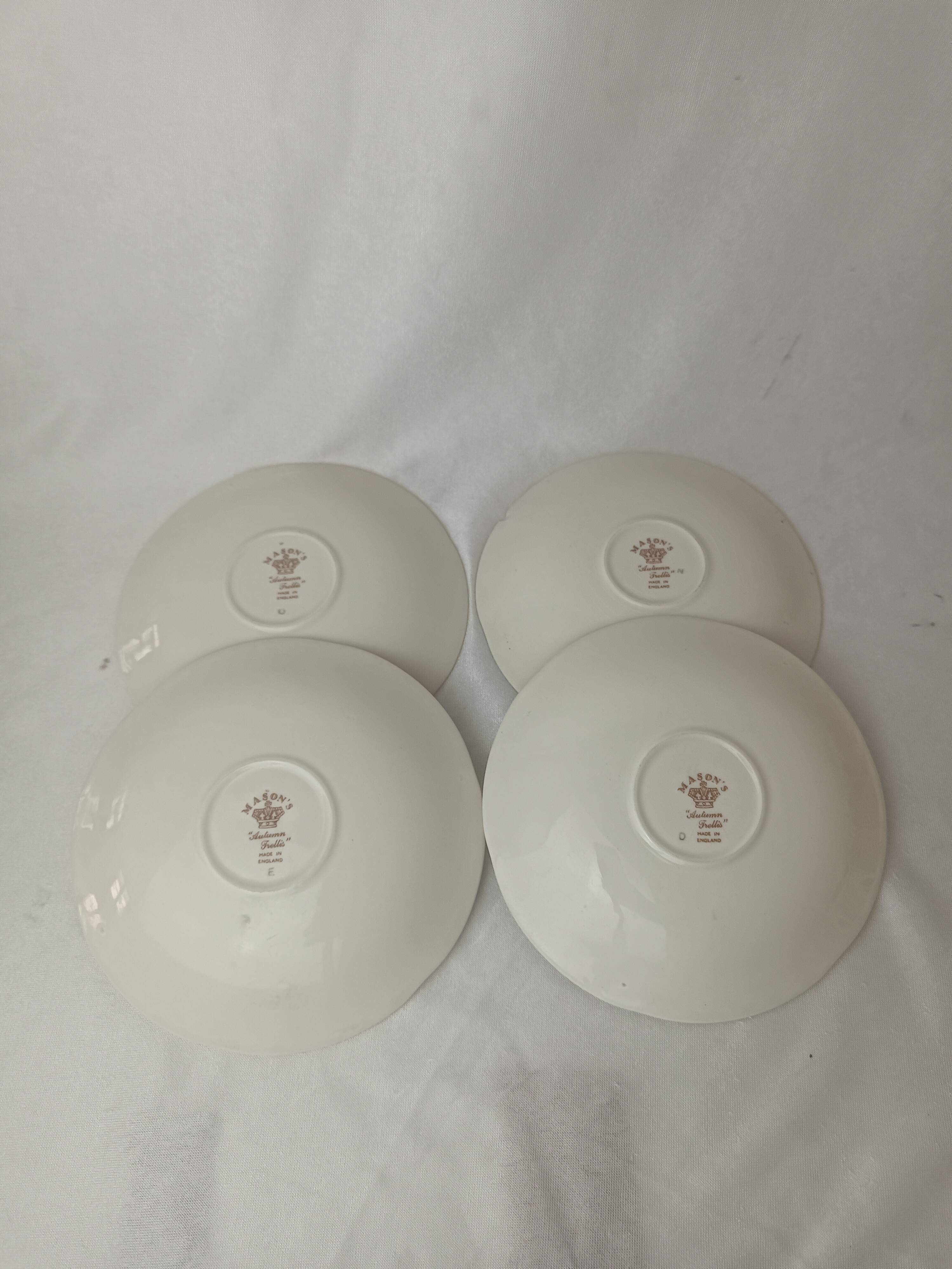 4 Mason's Autumn Trellis Porcelain Teacups & Saucers