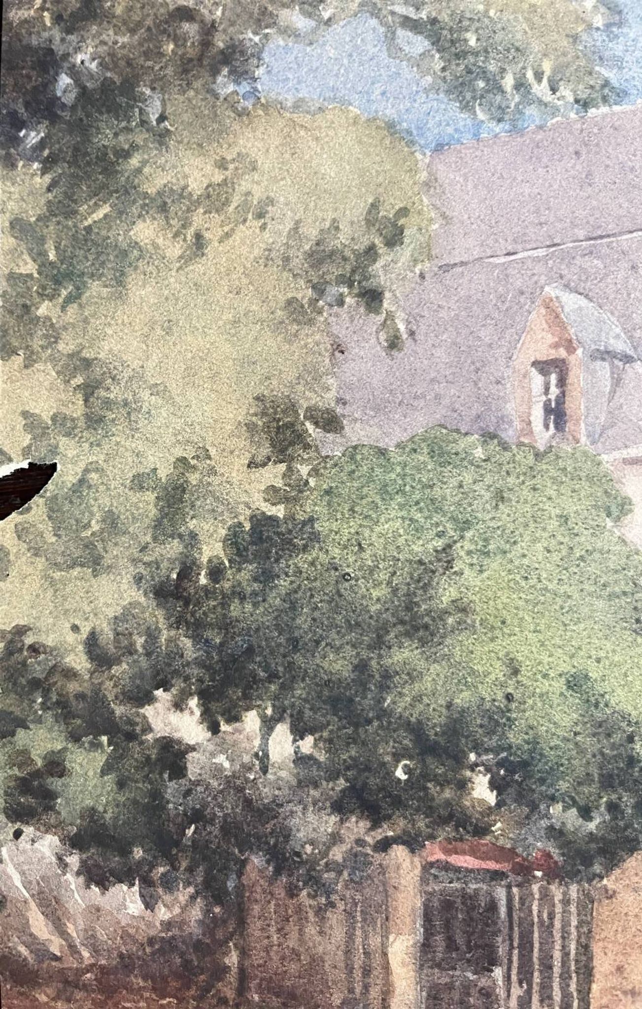 Watercolour painting of a village castle from the early 20th century.