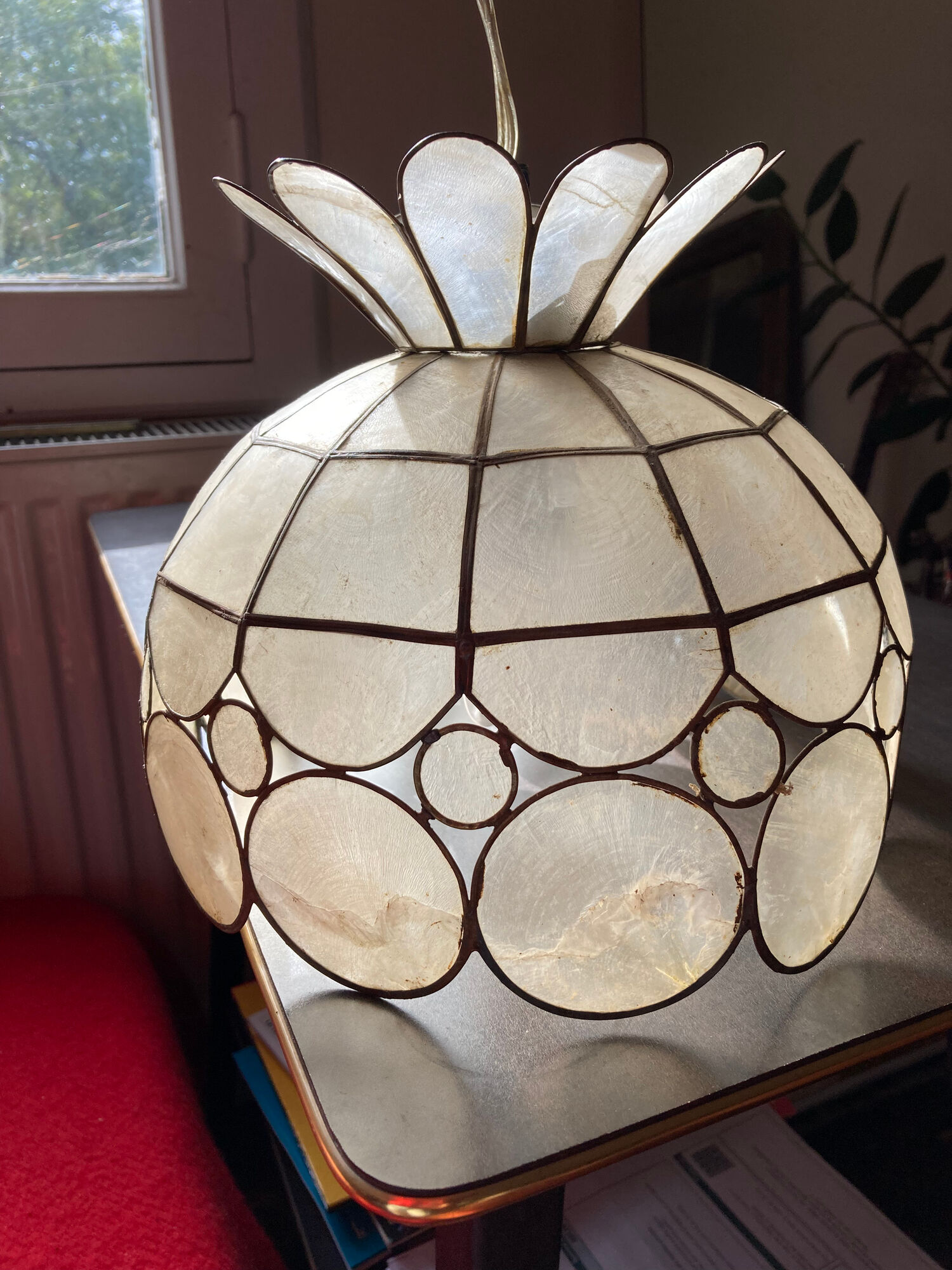 Mother-of-pearl and brass pendant lamp vintage circa 1960