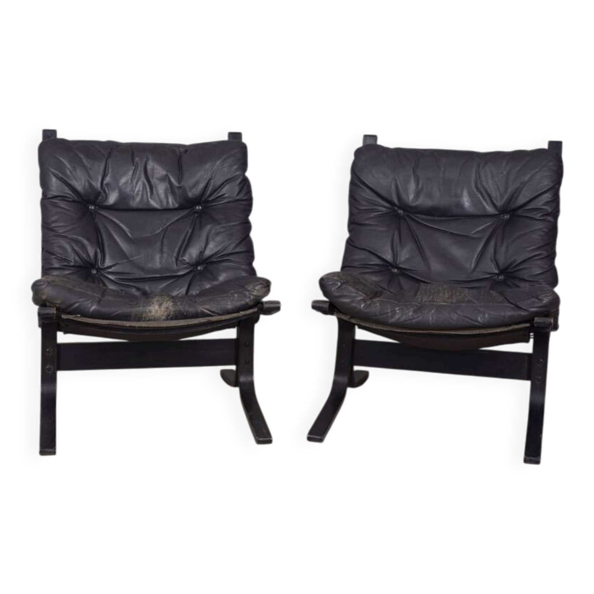 Pair of vintage leather armchairs from the 1970s, "Siesta", designed by I.