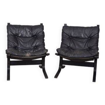 Pair of vintage leather armchairs from the 1970s, "Siesta", designed by I.