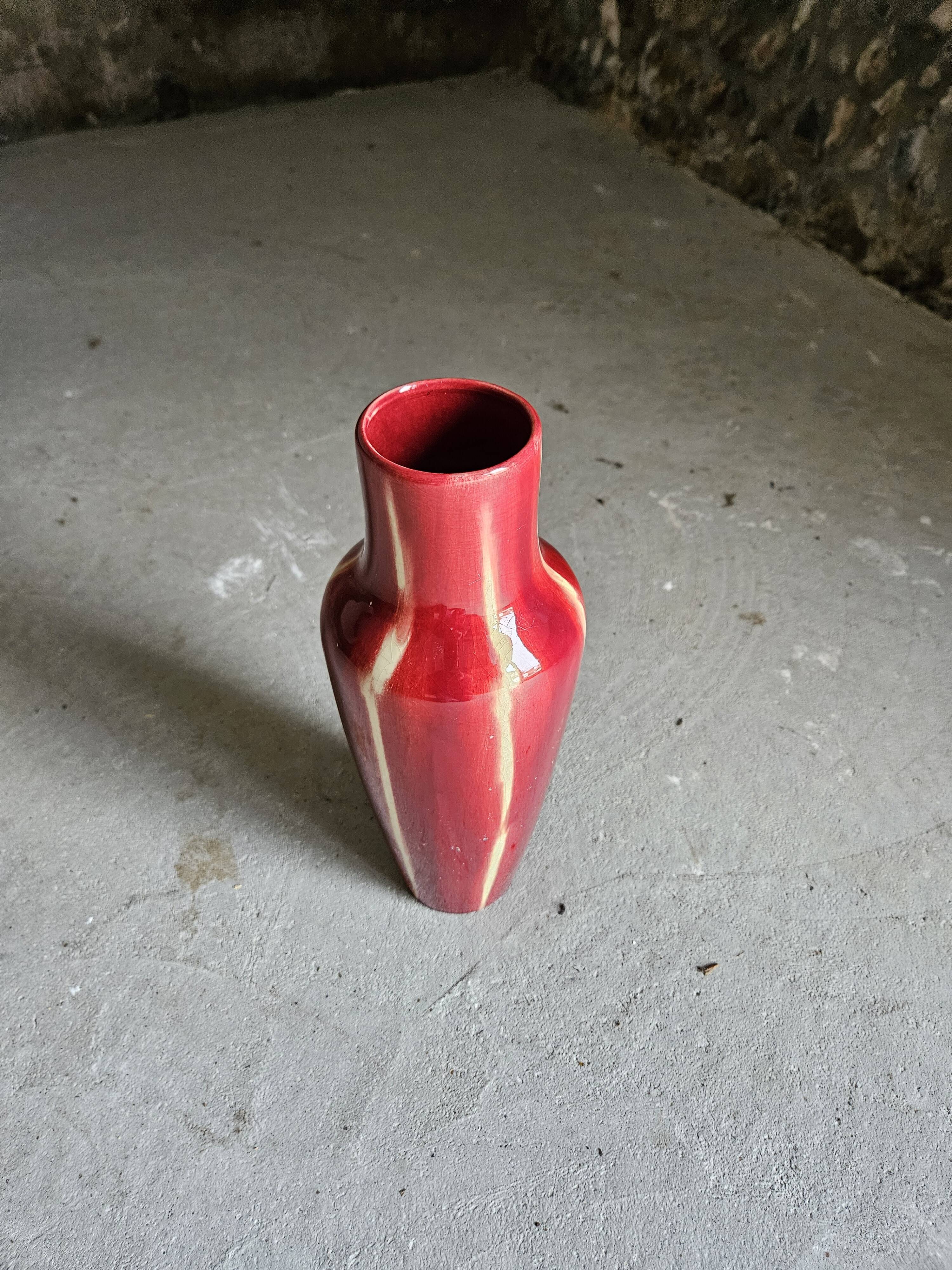 Red Art Deco Ceramic Vase Vierzon Louis Gueule