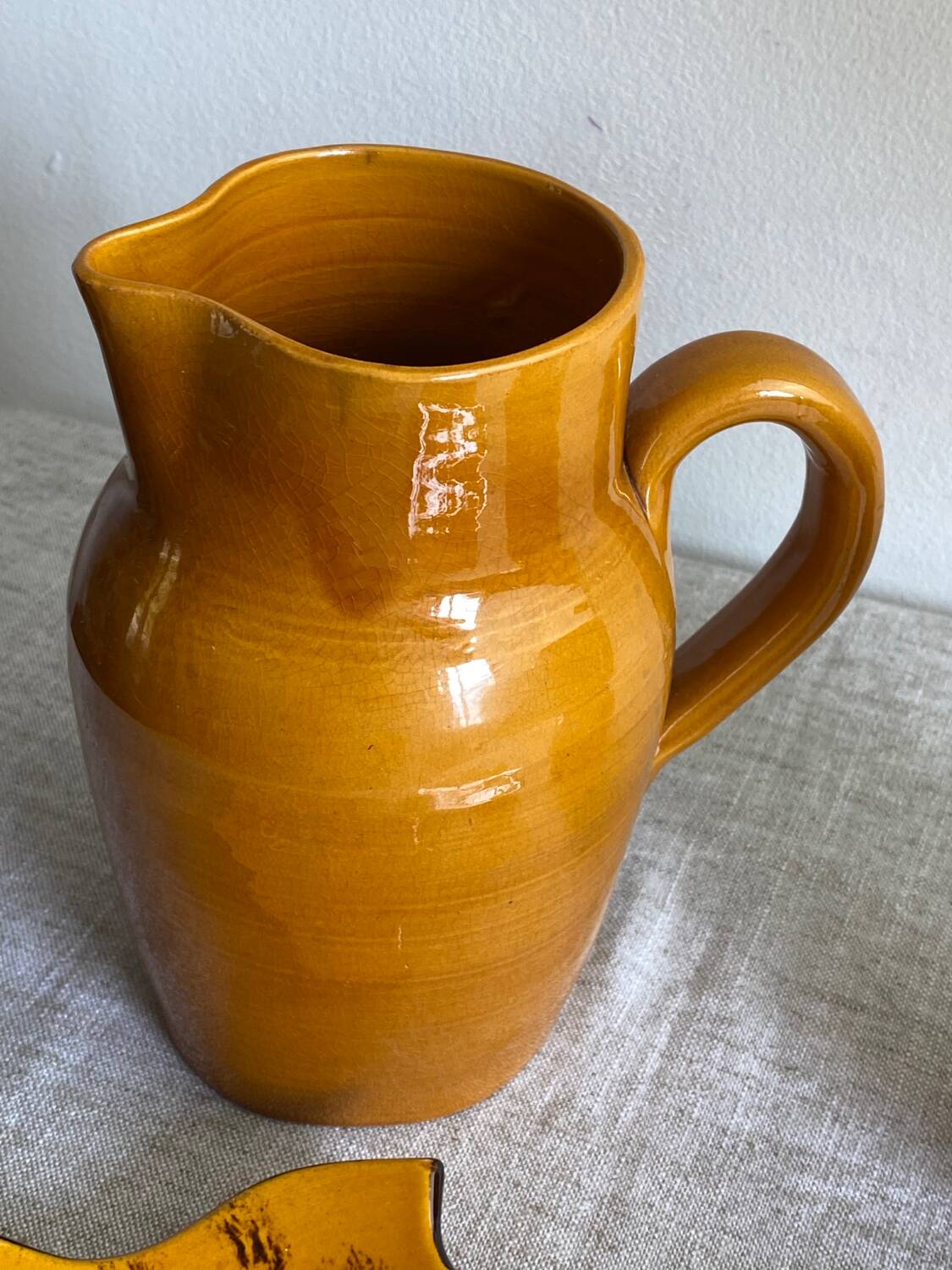 Vallauris ceramic pitcher, vase and bowls