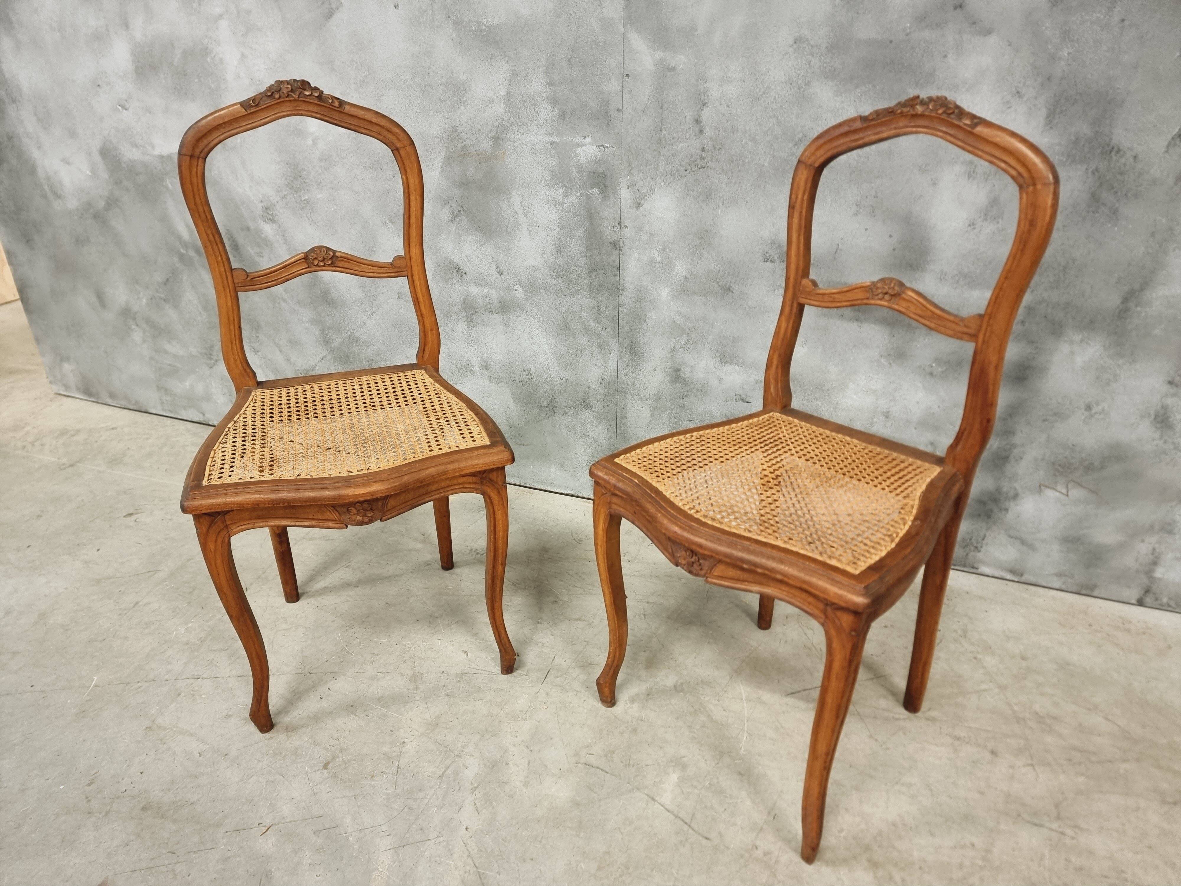 Set of antique French chairs dining chairs webbing and beech
