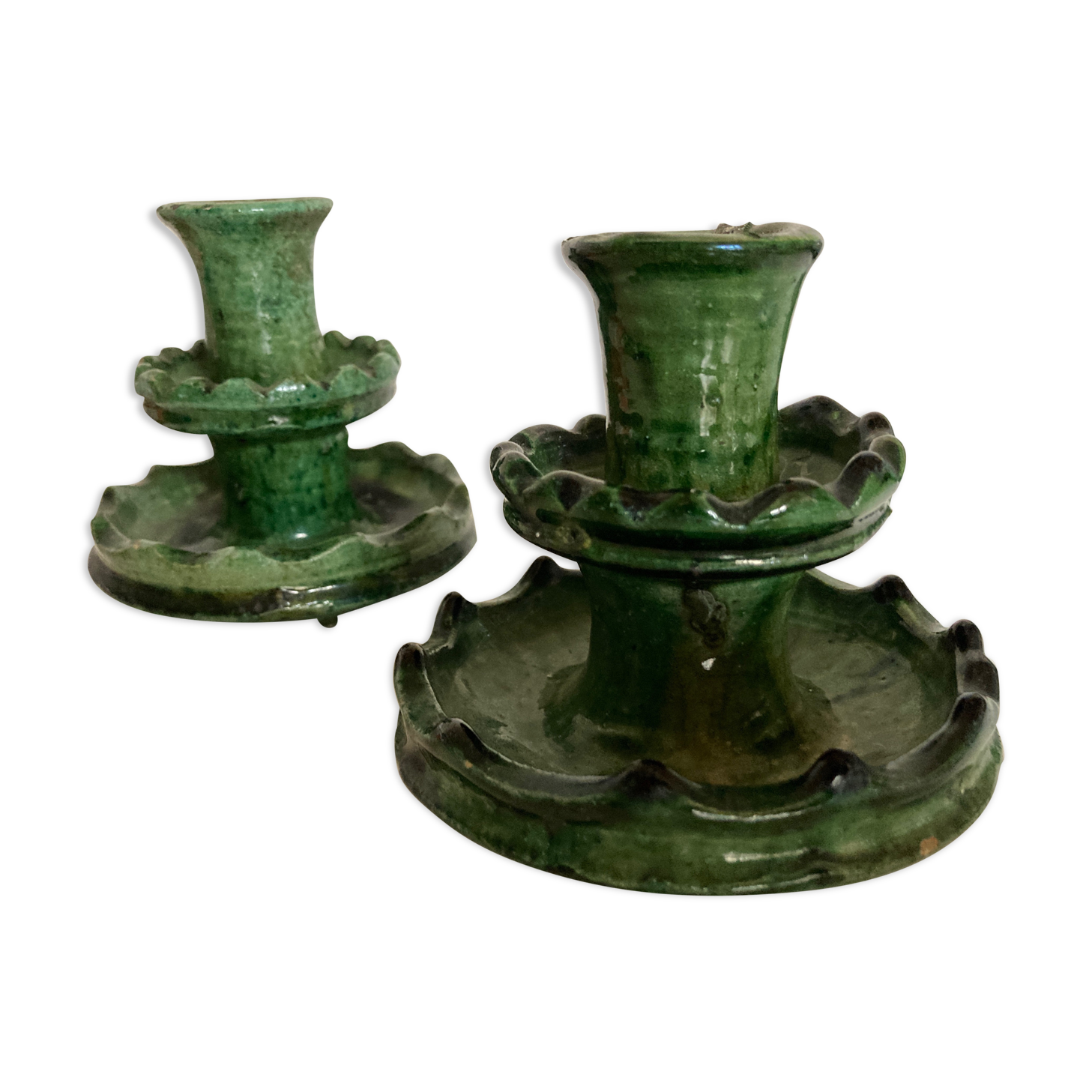 Pair of earthen candlesticks glazed from tamegroute