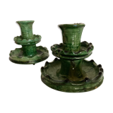 Pair of earthen candlesticks glazed from tamegroute