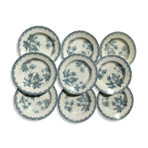 9 assiettes creuses Terre de Fer chardons L.G Righi bleu encre