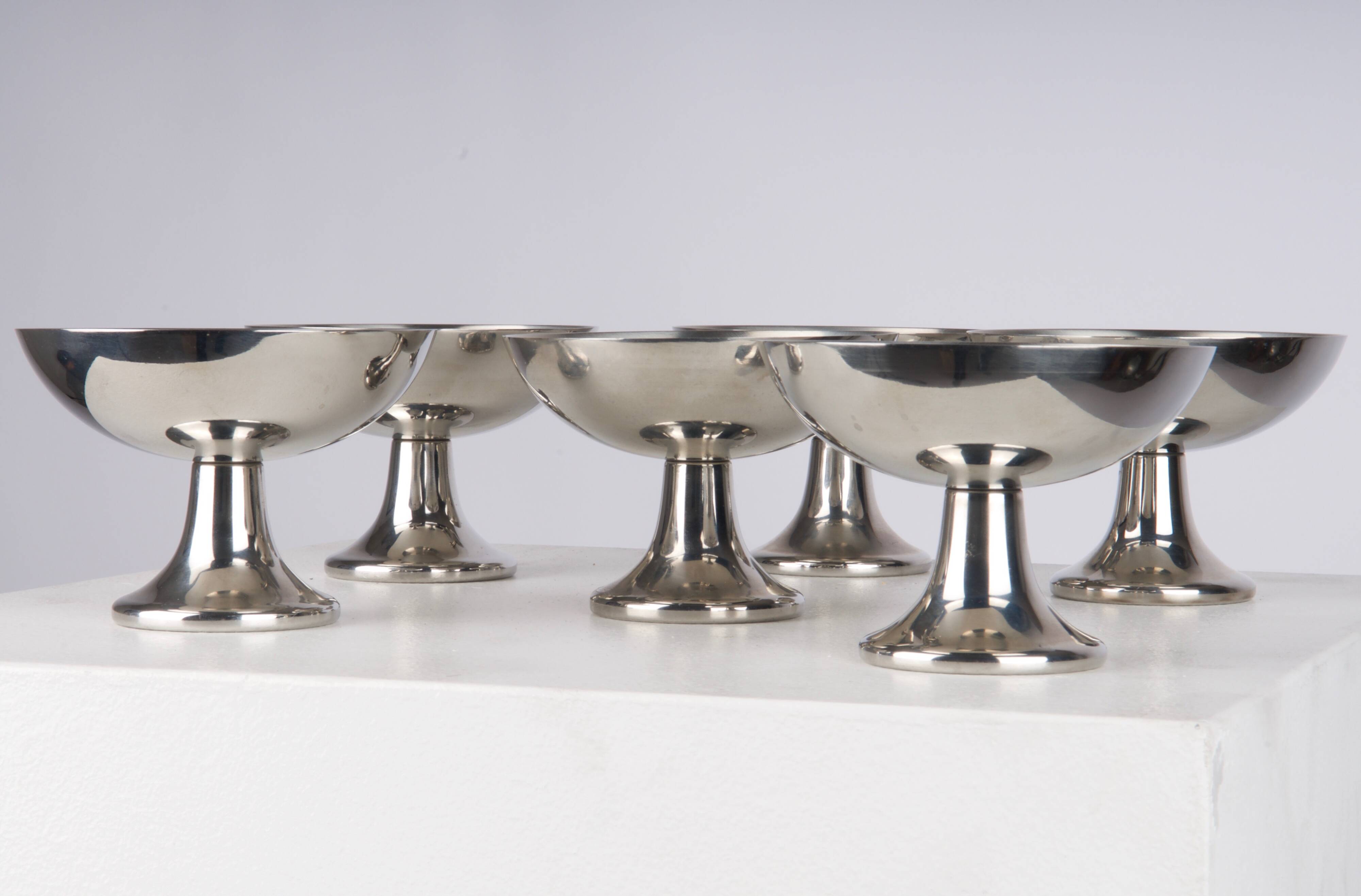 Set of 6 Alfra Alessi ice cream cups in 10/18 stainless steel