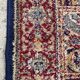 Tapis Turc mécanique vintage à décor de caissons sur fond rouge et bleu marine 139 x 68 cm