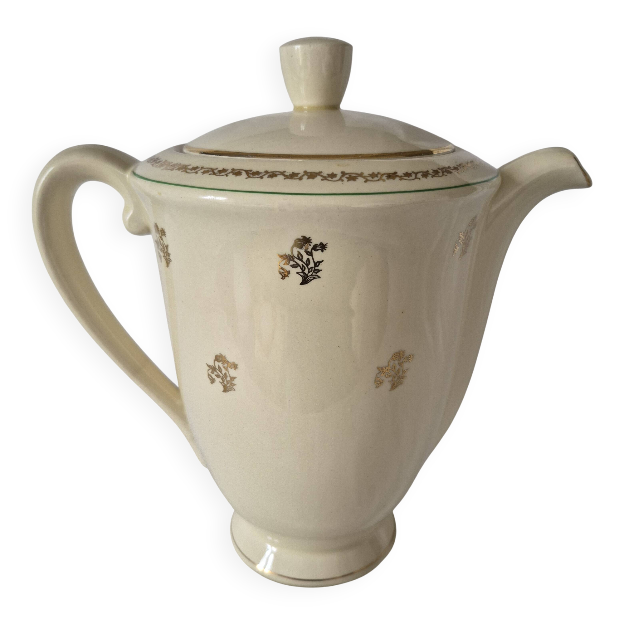 Antique pouring coffee pot in Gien earthenware, Valence model, A040