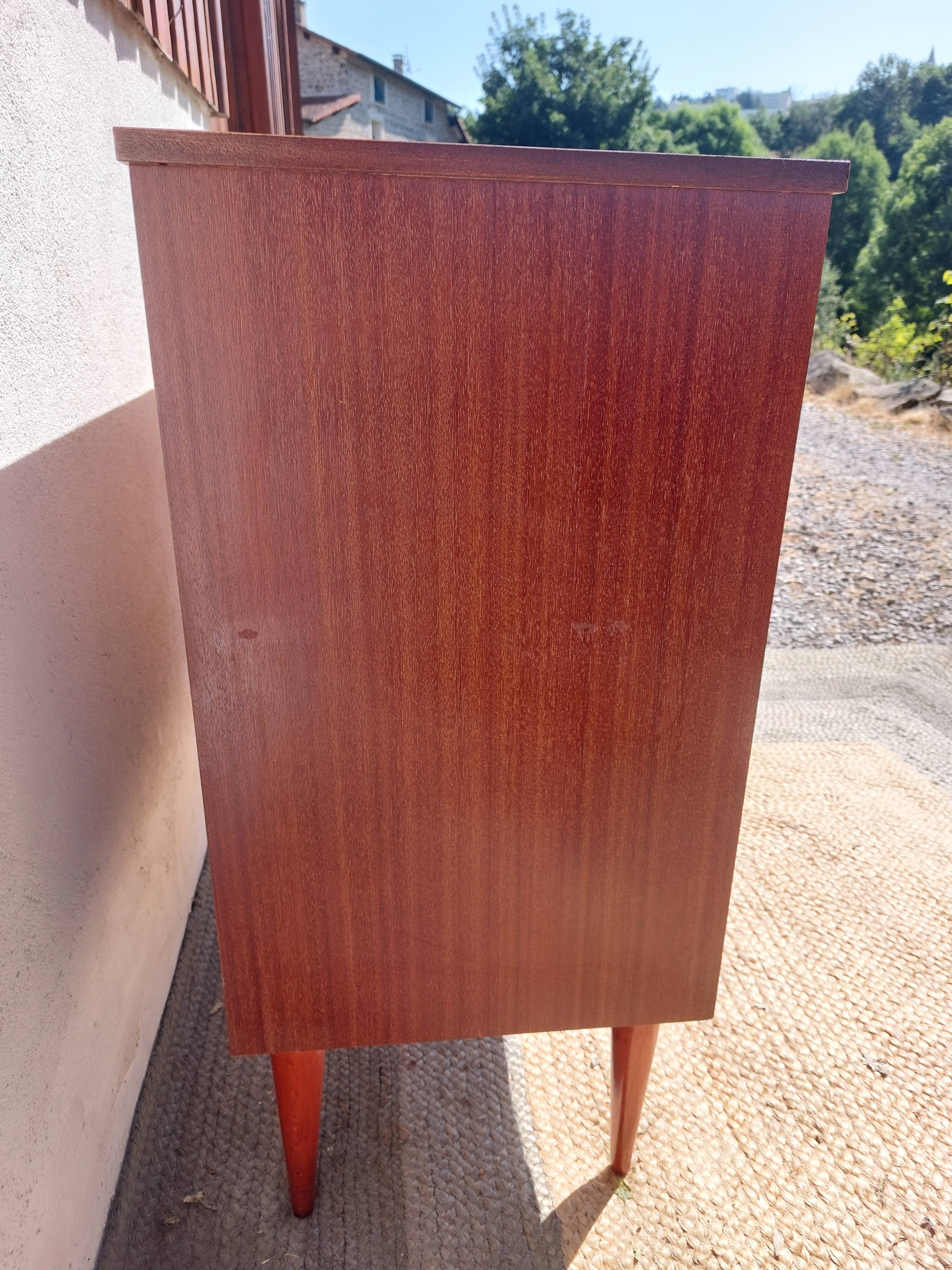 1960s chest of drawers, spindle legs, recessed handles