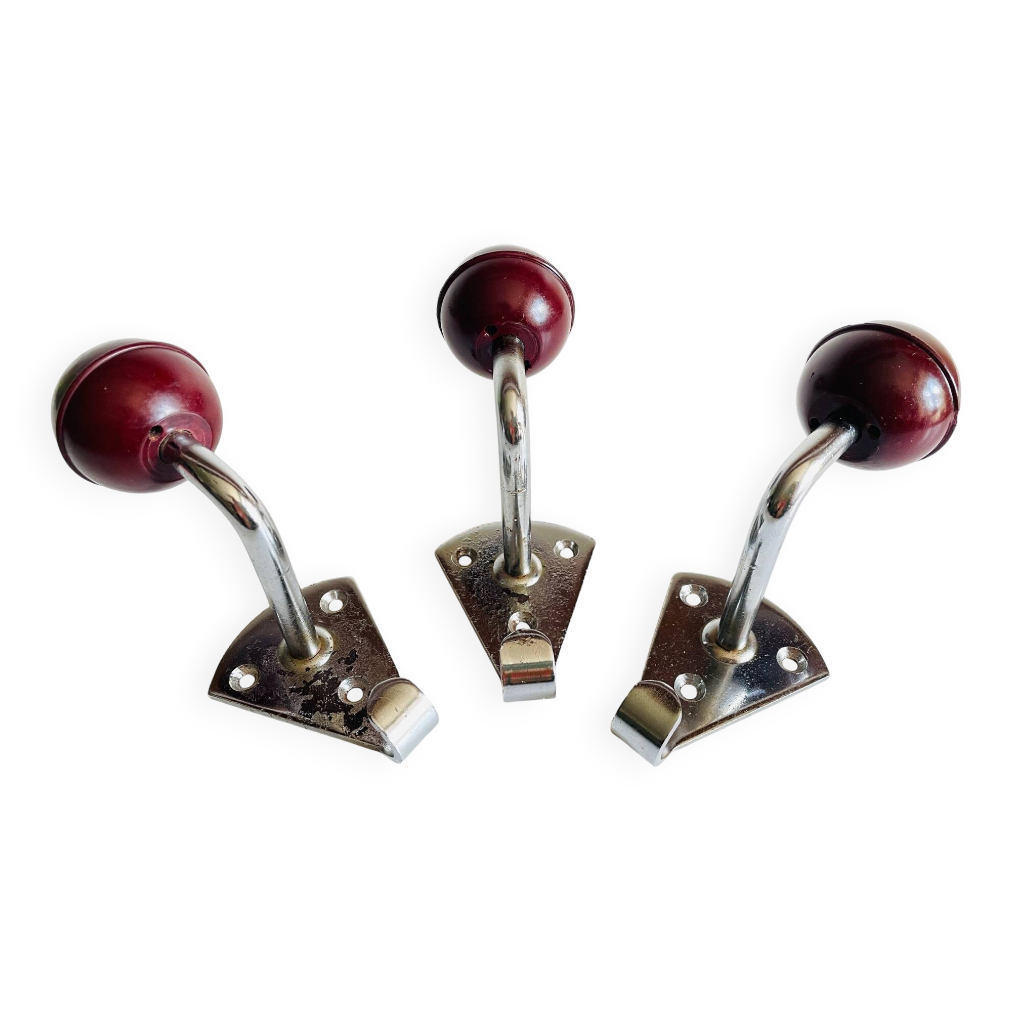 Chrome and bakelite coat hooks from the 70s