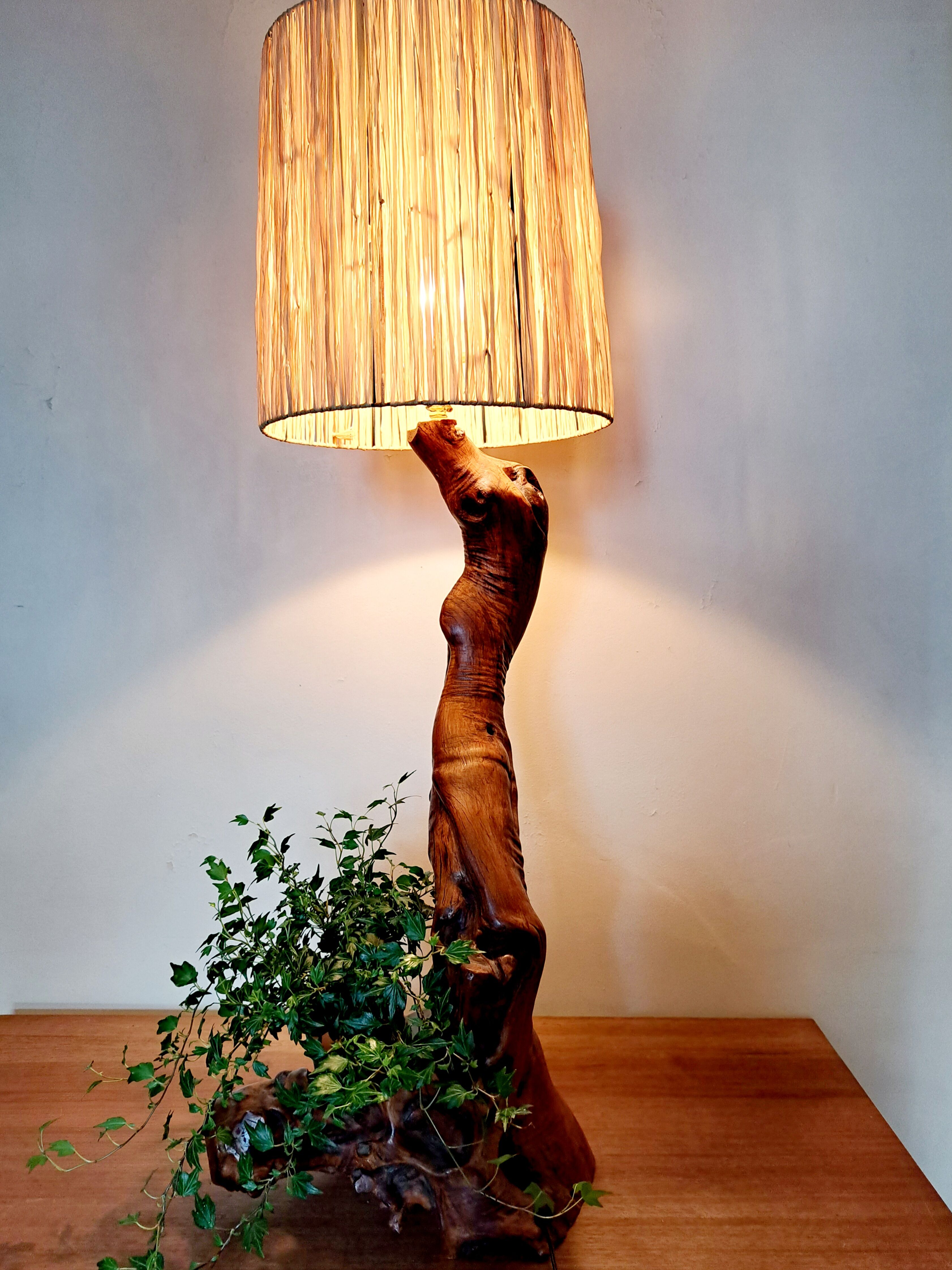 Brutalist lamp in olive wood 1970