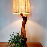 Brutalist lamp in olive wood 1970