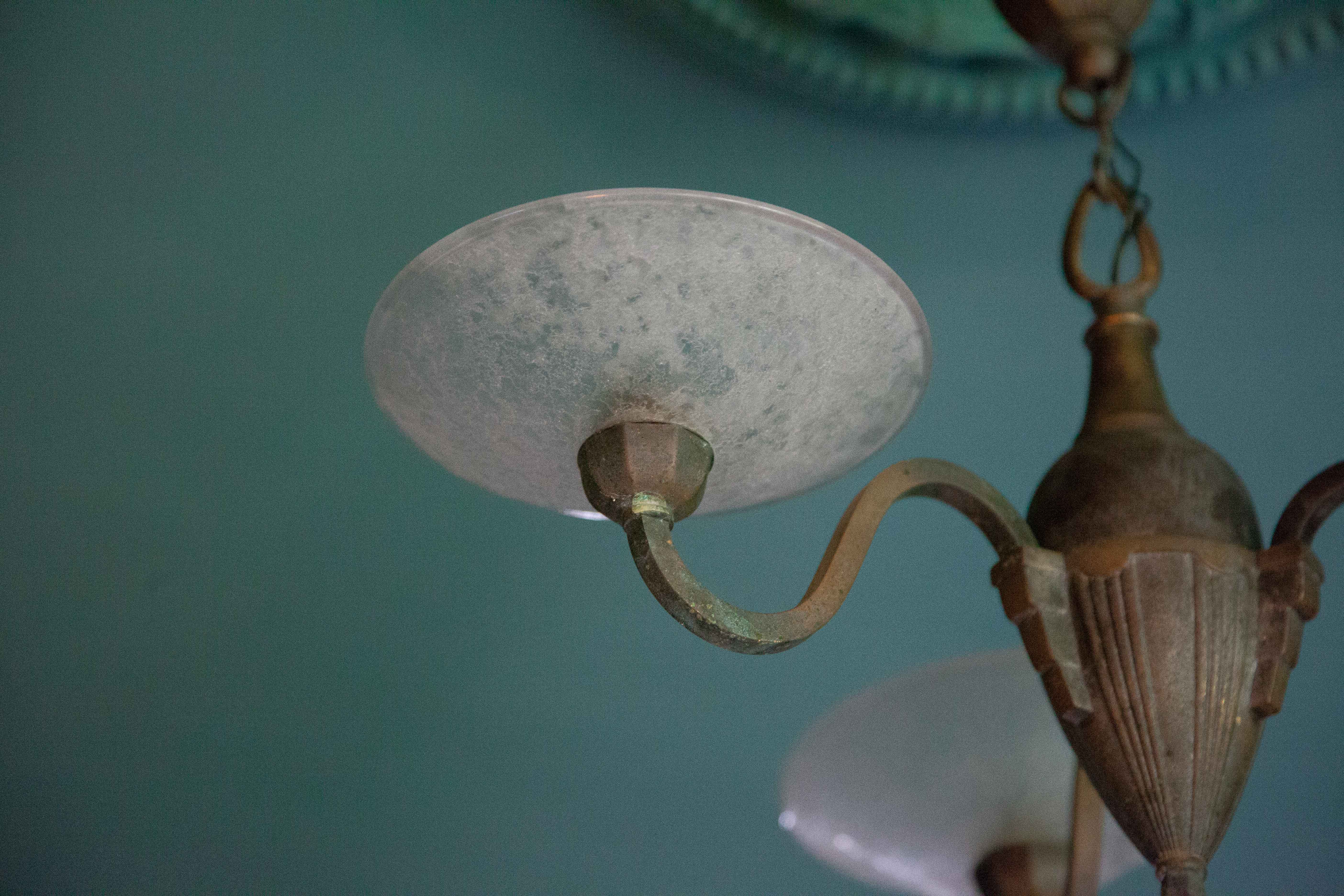 3-burner saucer chandelier of the Muller brothers Lunéville