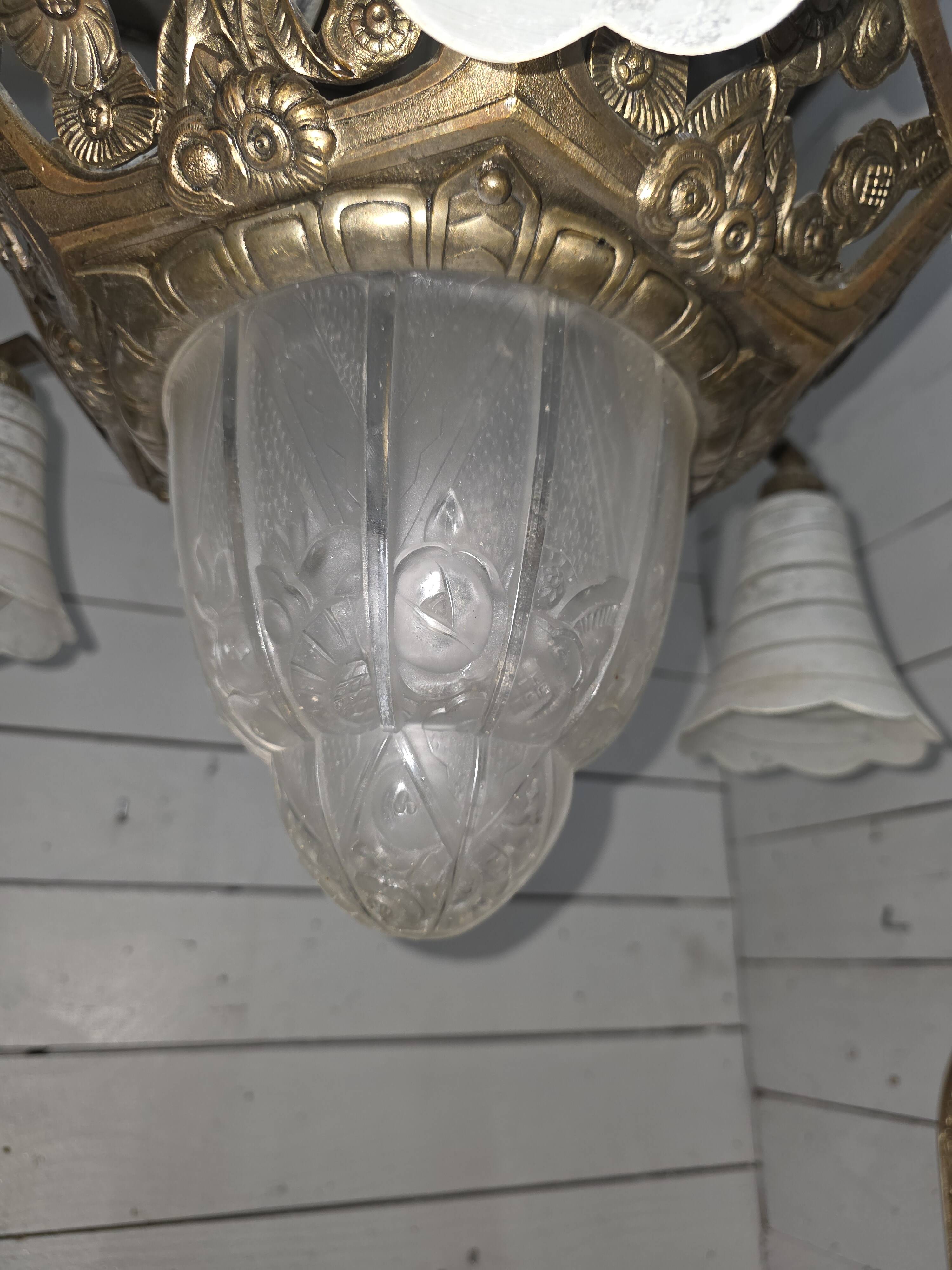 1930s Art Deco bronze chandelier