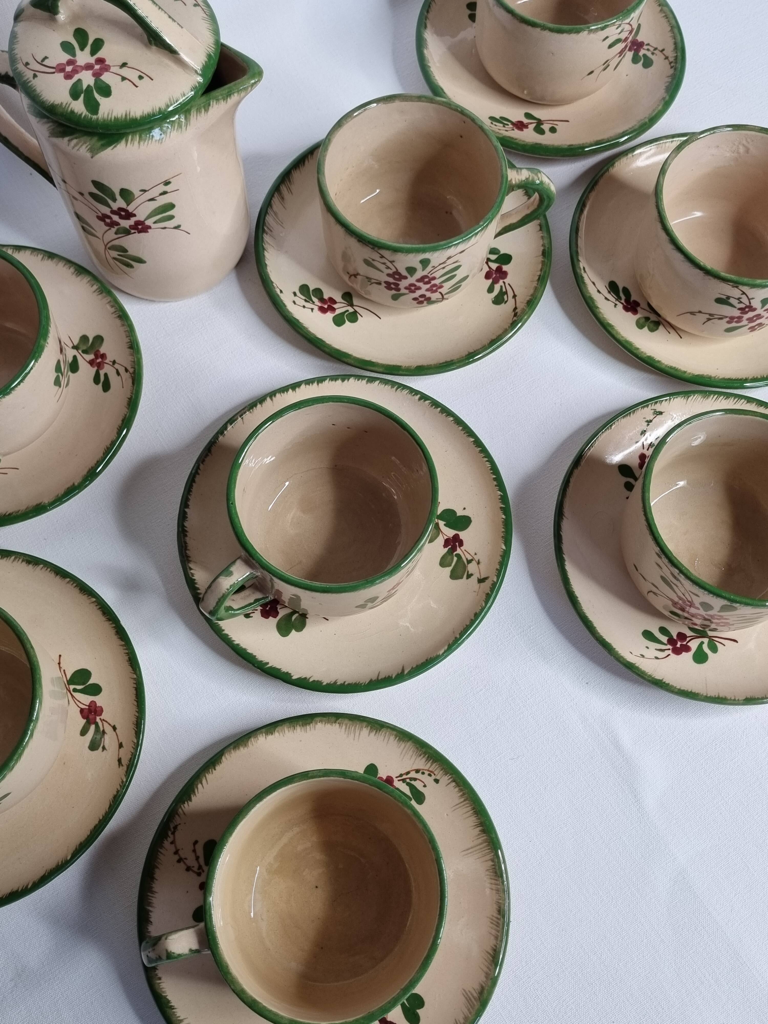 Enamelled earthenware coffee service, Jemappes, Belgium, 9 cups