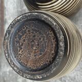 Two Vintage Ethnic Ceramic Vases in Cream and Brown Striped