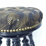 Old adjustable piano stool Napoleon III style with black & gold fabric
