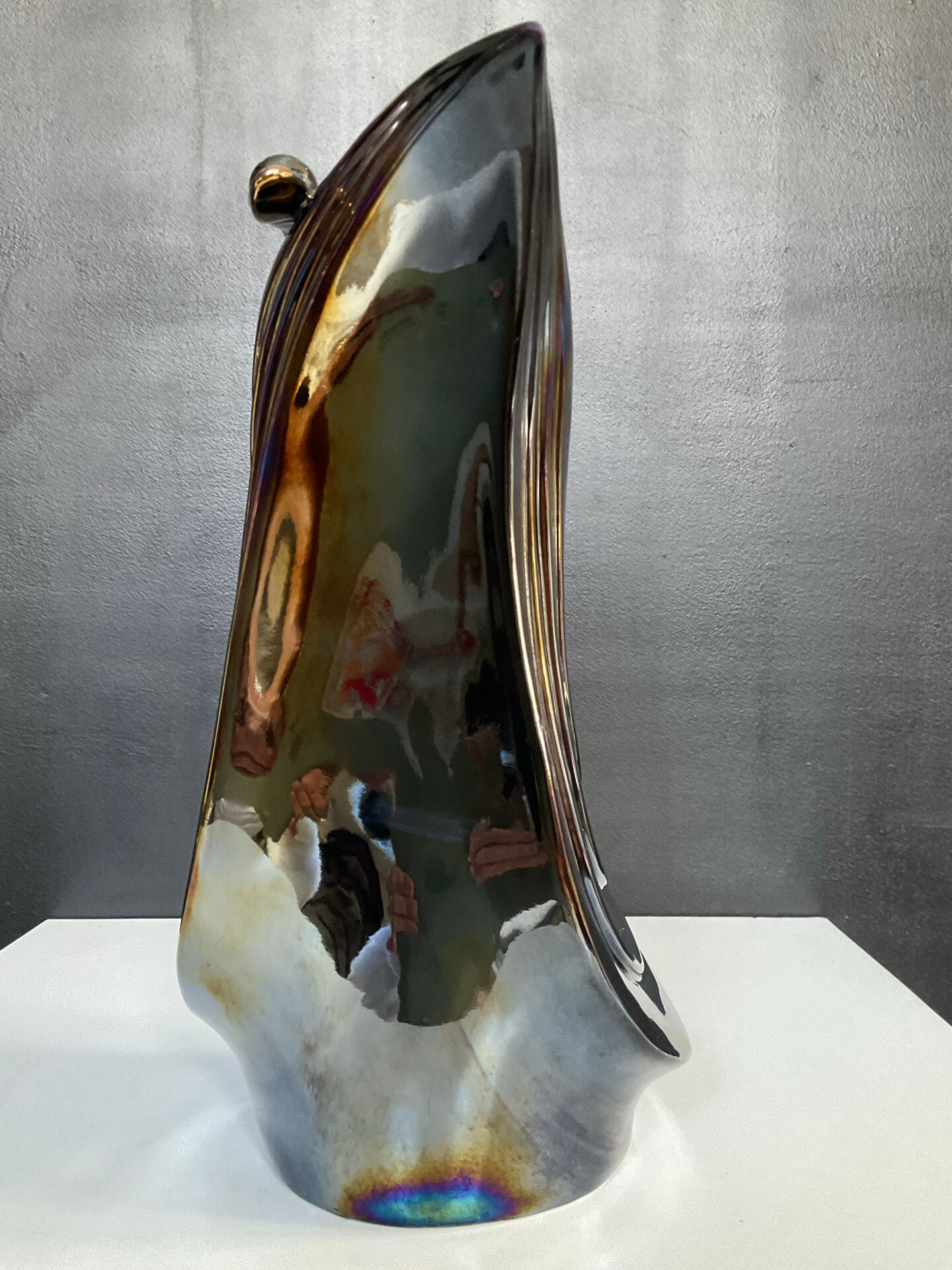 Iridescent ceramic pitcher from Bassano, Italy, from the 1970s.