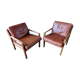 Pair of oak faults with tawny leather cushion. Denmark 1960