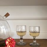 Two old wine glasses, torsaded, blown glass, France - late 19th century