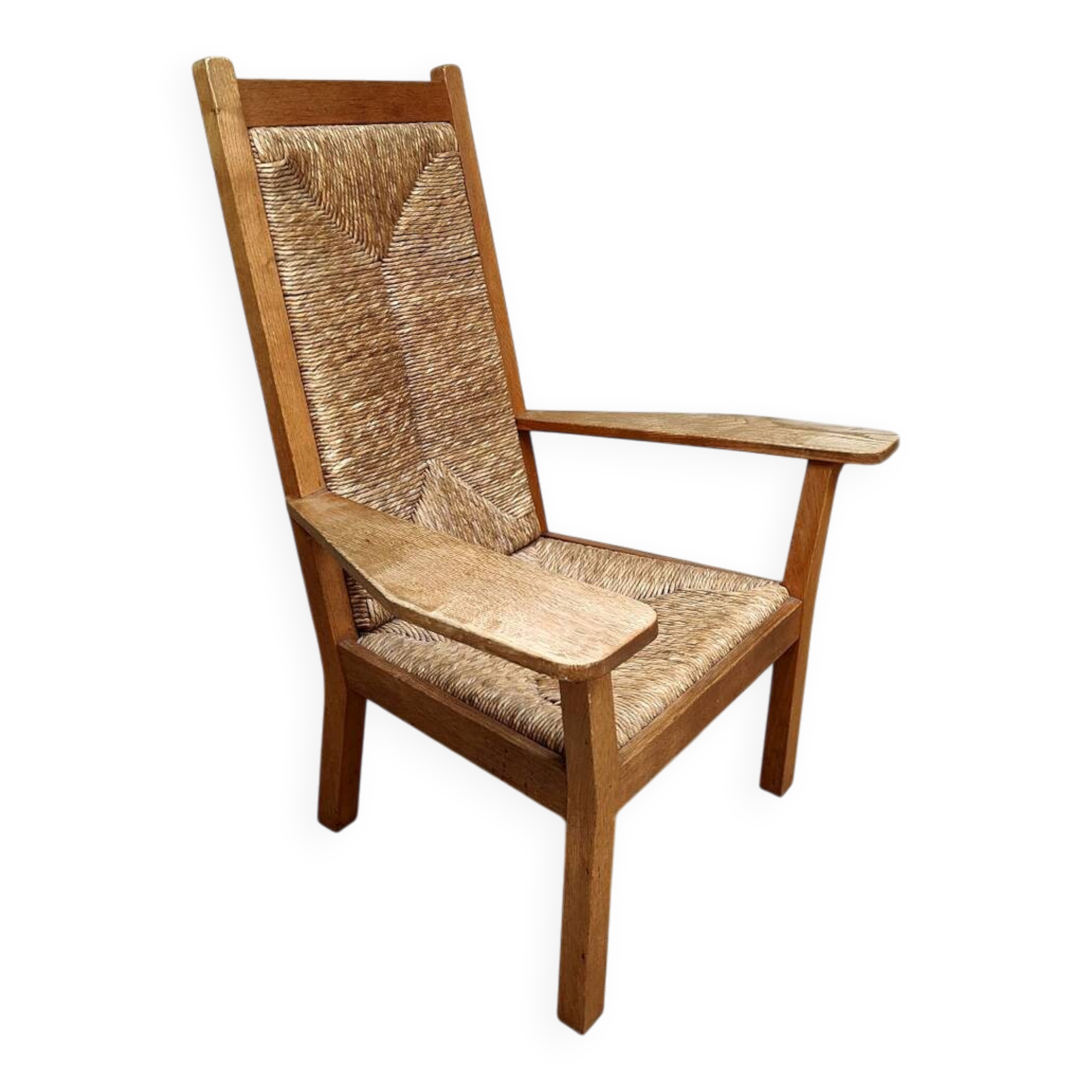 Fauteuil en osier à dossier haut vintage Worpsweder Willi Ohler