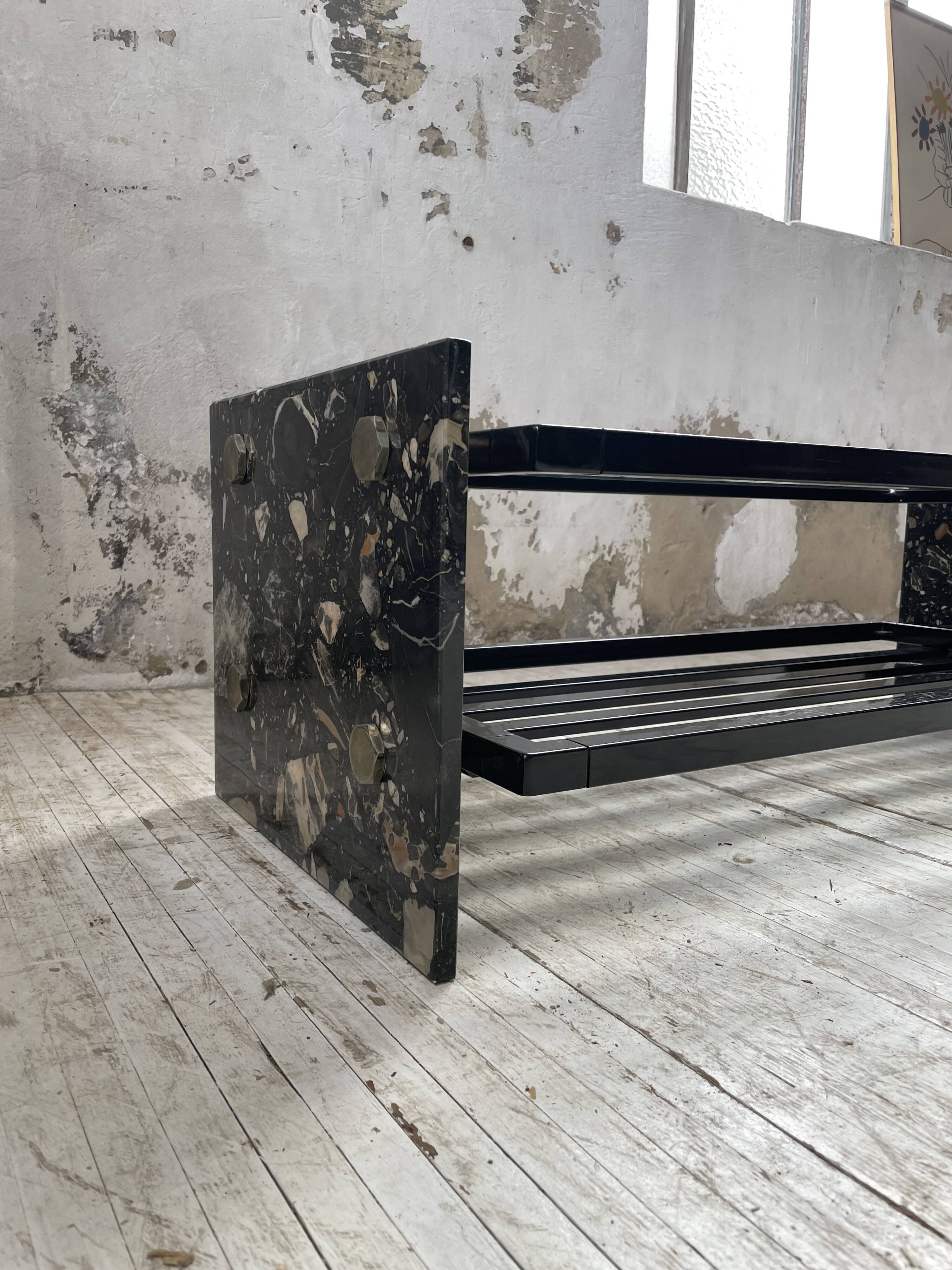 80s Italian marble and glass coffee table