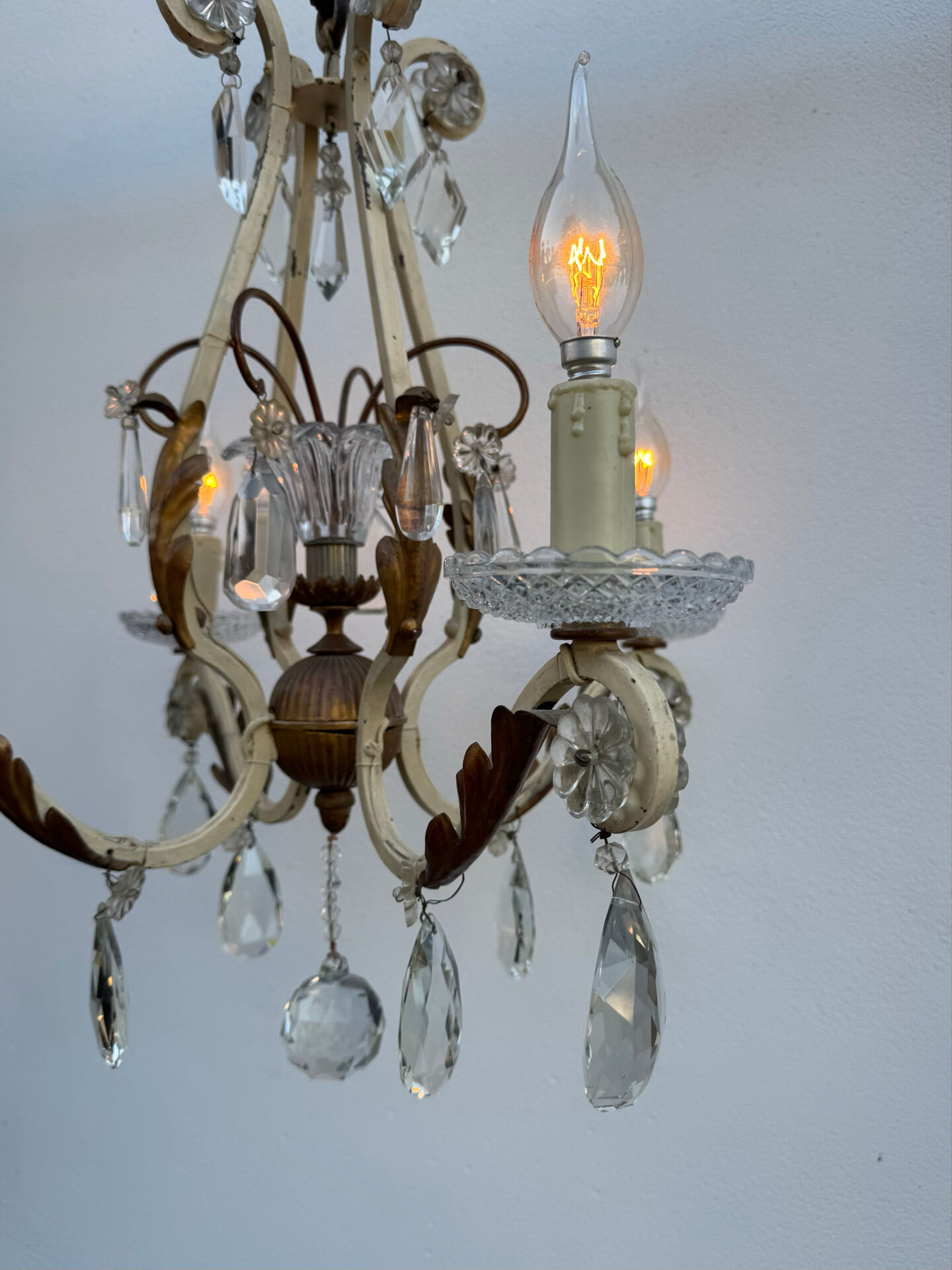 Crystal pendant chandelier wrought iron 1900