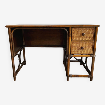 Vintage bamboo and wood rattan desk