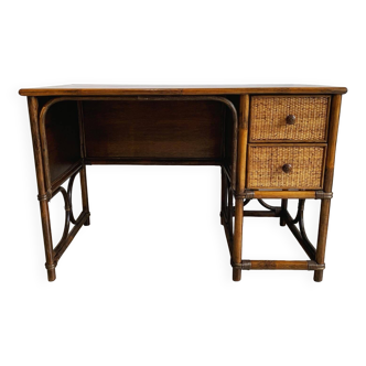 Vintage bamboo and wood rattan desk