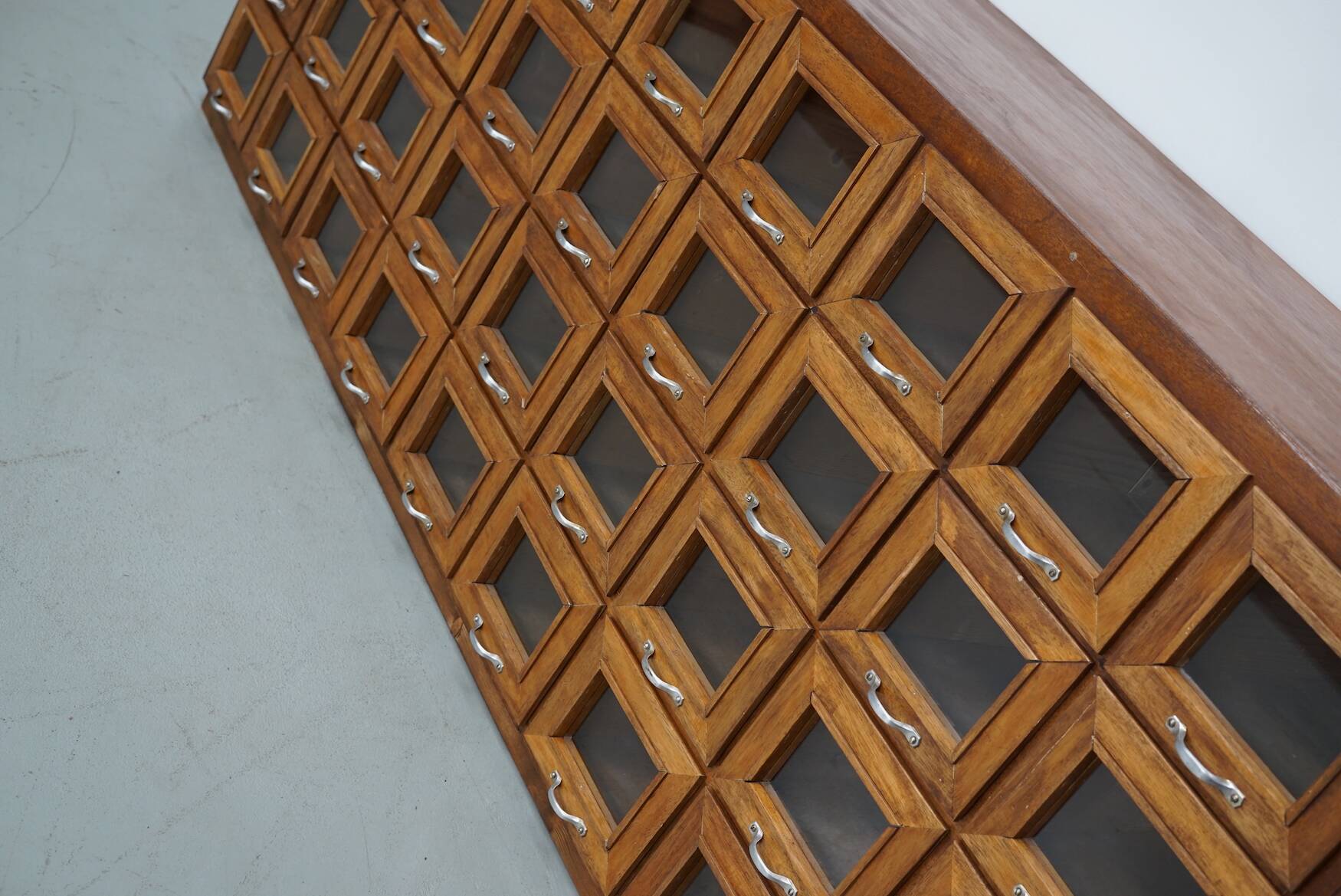 Vintage Dutch Beech Haberdashery Shop Cabinet / Vitrine, 1950s