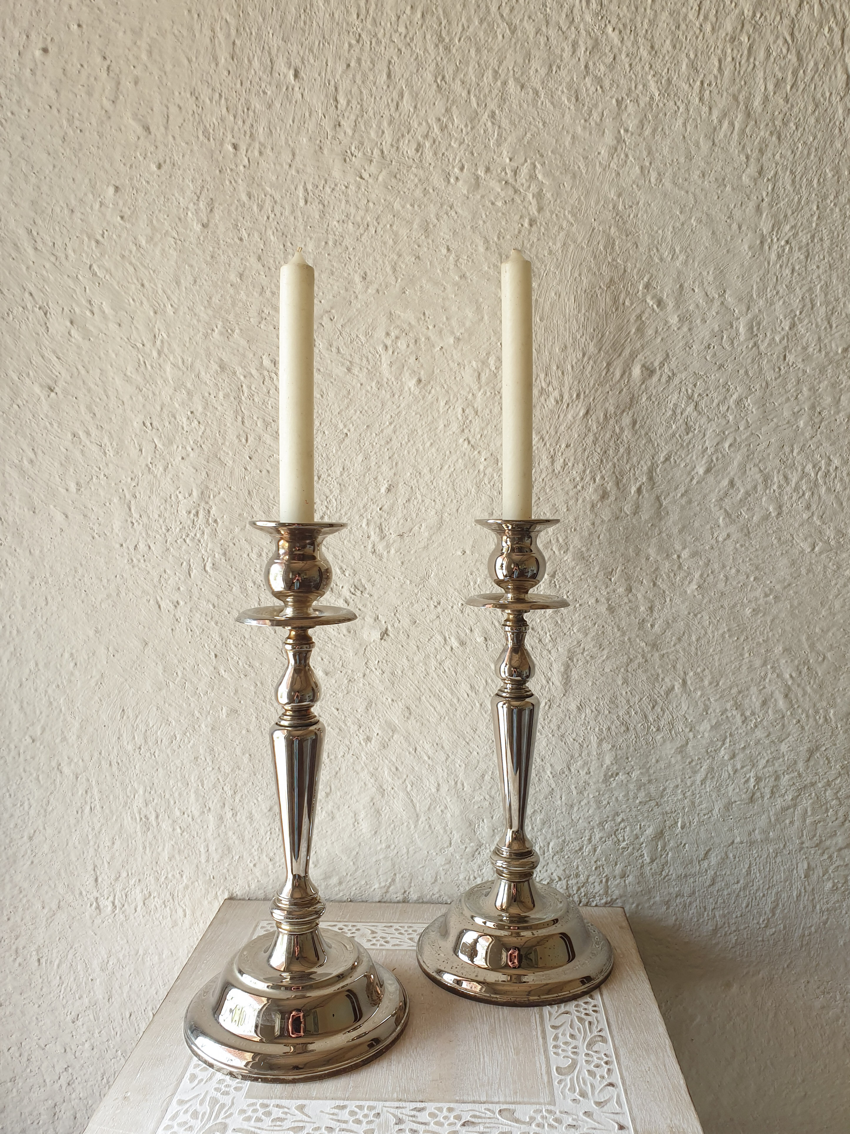 Beautiful pair of vintage metal candle holders