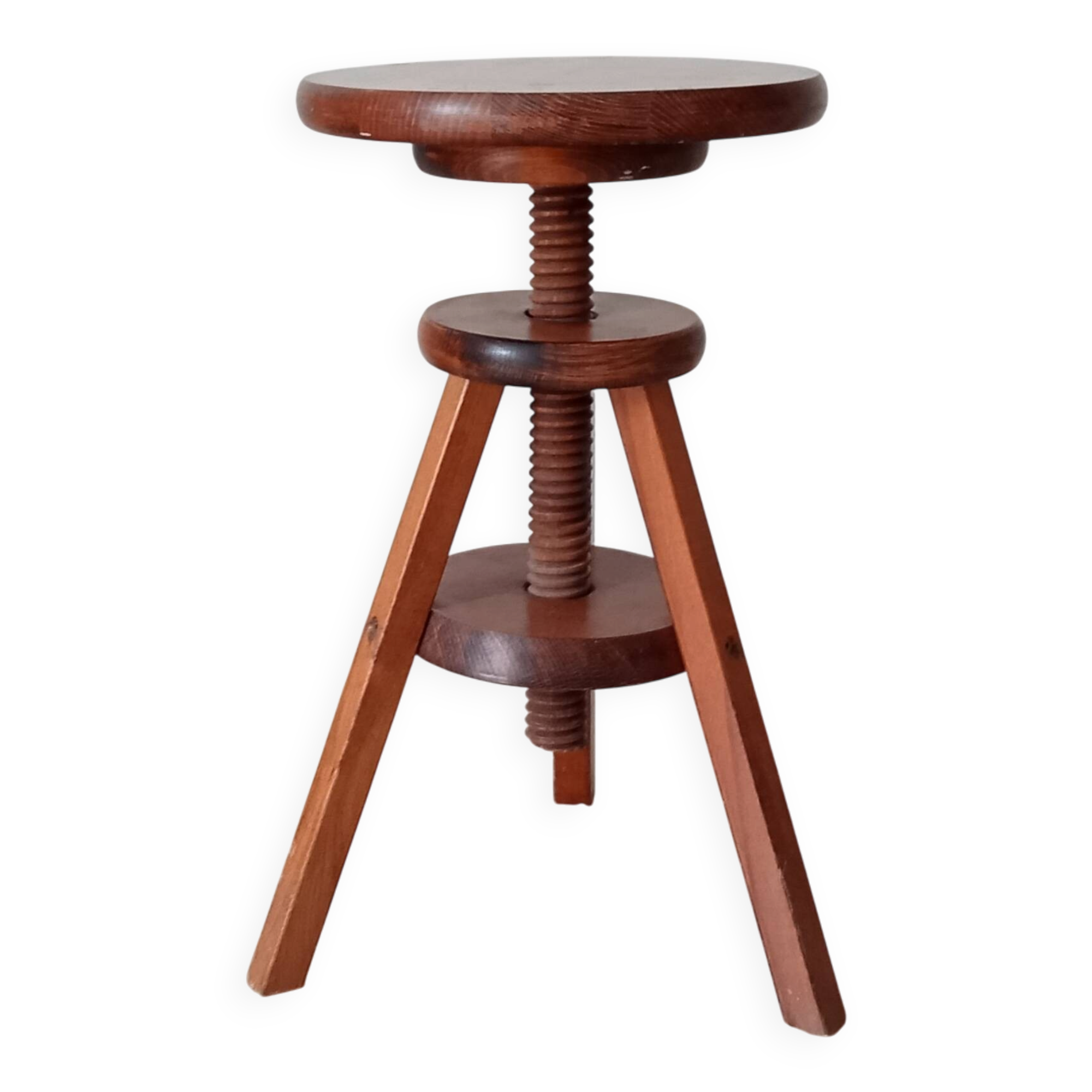 Vintage screw stool in solid oak