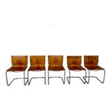 Lot of 5 tubular chairs Mart Stam edition Fasem vintage patinated leather