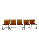 5 chaises vintage en tubulaires et cuir patiné Mart Stam édition Fasem