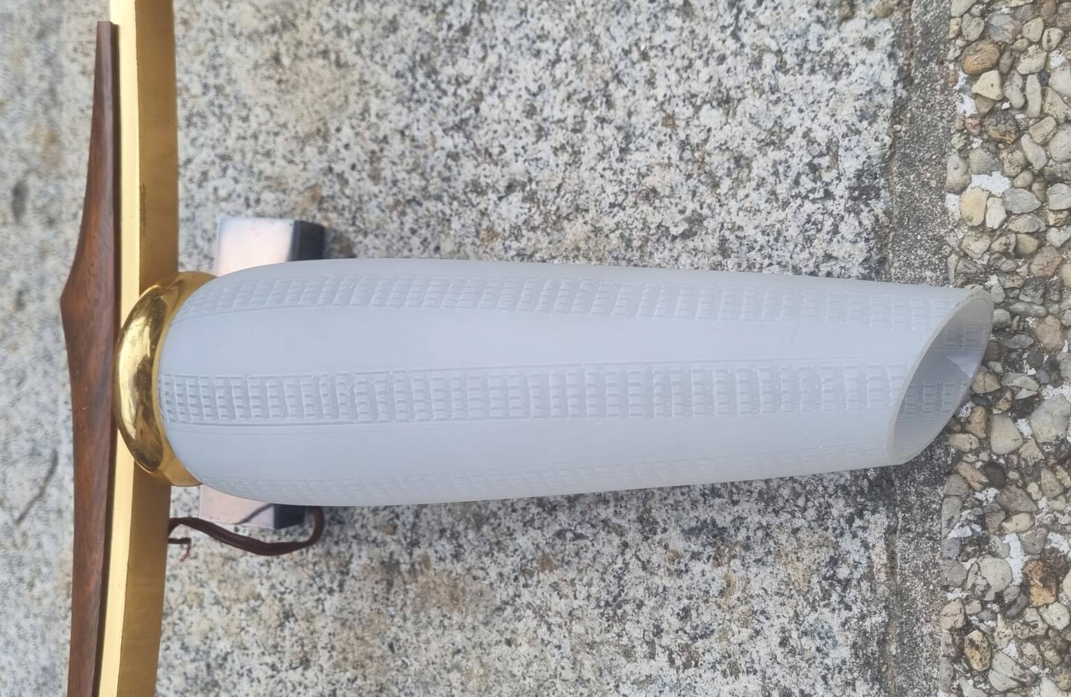 Pair of Scandinavian wall lights, teak, brass and opaline, vintage, 60s