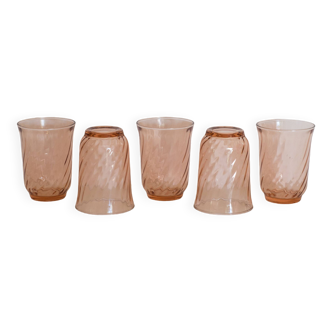 Set of 5 pink Rosaline glasses - Arcoroc France