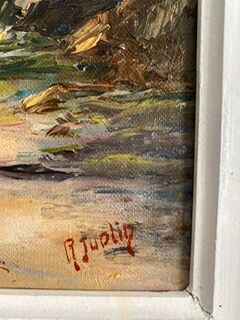 Ancient painting, Breton landscape, Saint Lunaire, signed, 1950s