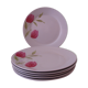 6 white porcelain dessert plates decorated with pink tulips