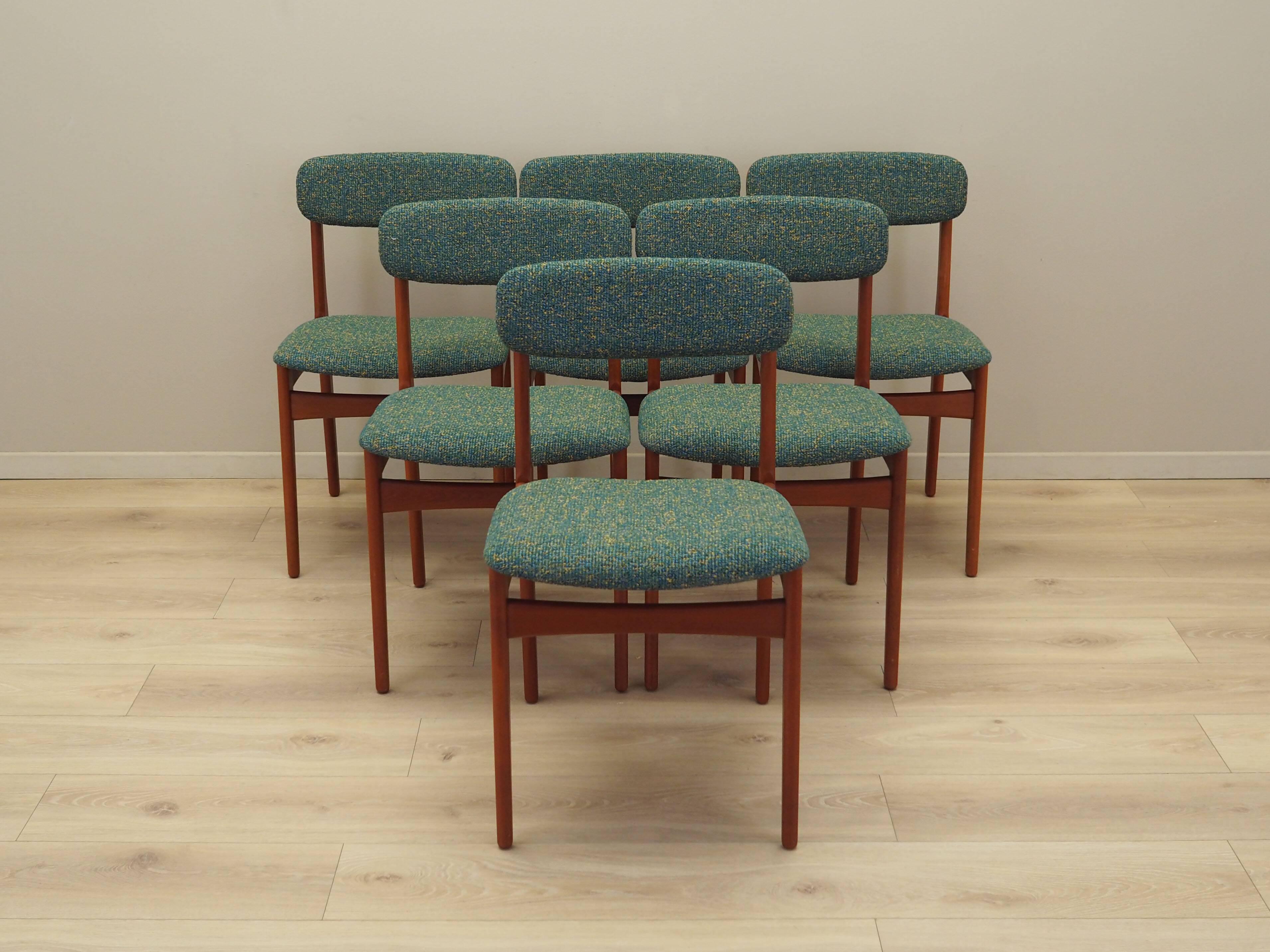 Set of six teak chairs, Danish design, 1960s, manufacture: N. & K. Bundgaar