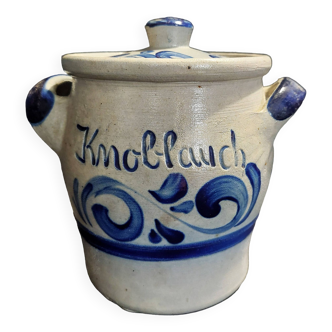 Vintage onion or garlic pot in 20th century Alsace stoneware