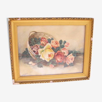 Old watercolor "basket of roses"