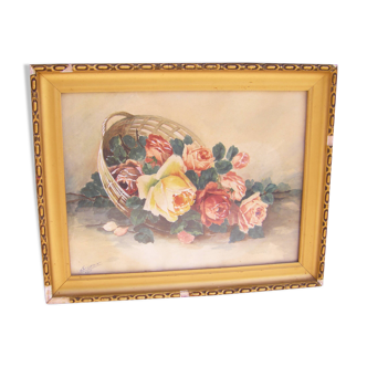 Old watercolor "basket of roses"