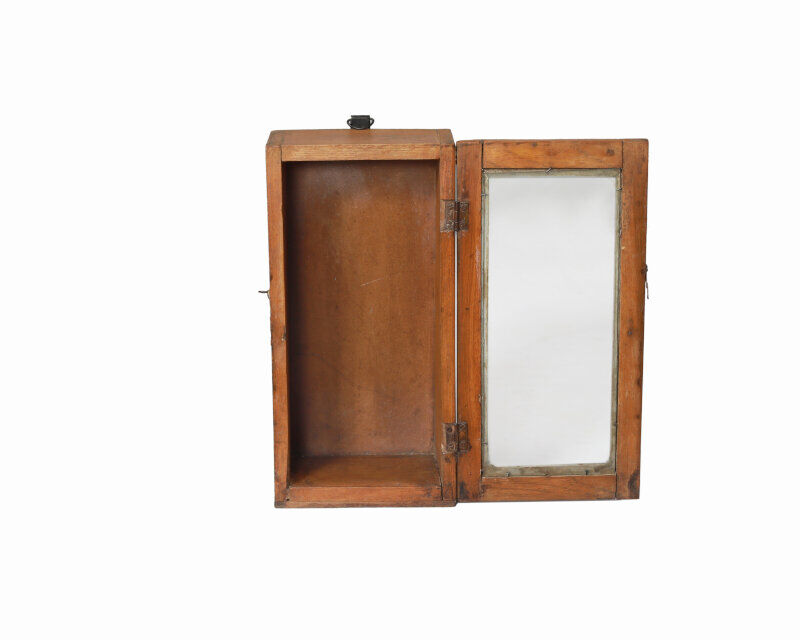 Little old wall showcase box has clock patina of origin india